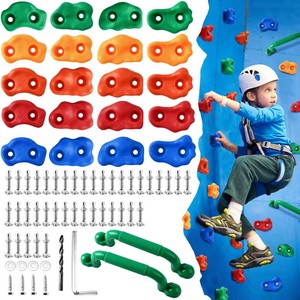 $27 OSPNIEEK 20 PCS Rock Climbing Holds for Kids, Adult Rock Wall Climbing Kit with Handles and Mounting Hardware, Multi-Colored Climbing Wall Grips for Indoor and Outdoor Playground Accessories Play Set