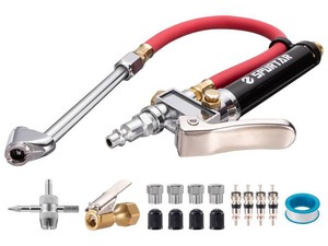 Spurtar 10-120 PSI Tire Pressure Gauge with Inflator Heavy Duty  Air Chuck Pressure Gauge with 4 Way Tool Valve Cores Air Compressor Attachments Tire Inflator Nozzle for Car Automotive Truck