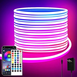 $23 segrass 32.8ft LED neon Lights with Remote APP Control IP65 Waterproof Flexible Neon Strip Lights 24V RGB Rope Lights for Bedroom Room Outdoors D cor