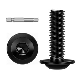 M8-1.25 x 25mm 20 PCS Flanged Button Head Socket Cap Bolts Screws, Stainless Steel 304, Allen Socket Drive, Screwdriver Bit Included, Black Finish, Fully Machine Thread