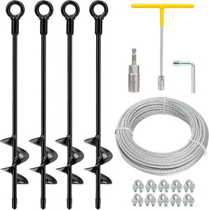 $30 4 Pack 18 Heavy Duty Ground Anchors Shed Anchor Kit with 316 Galvanized Cable, Swing Set Anchors Trampoline Stakes for Shed Canopy Gazebo Carport Tent
