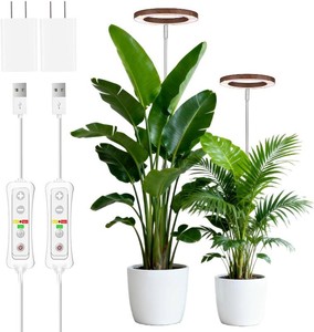 $27 yadoker Grow Light for Large Indoor Plants, Full Spectrum LED Plant Light, Height Adjustable for Tall Plants, Auto OnOff Timer, 5V Safe Low Voltage Walnut Grain Grow Lamp for Home & Office
