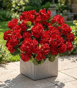 $21 Artificial Geraniums Fake Flowers for Outdoors Decoration, 6 Bundles Silk Geraniums Red Flower UV Resistant Look Real Faux Plants for Front Door Garden Porch Planter Patio Balcony Yard Indoor Home