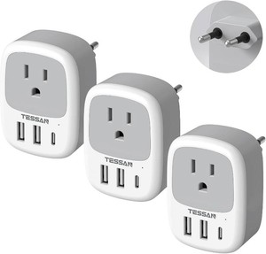 $25 TESSAN European Travel Plug Adapter, 3 Pack US to Europe Plug Adapter with 3 USB Ports (1 USB C), Type C Power Adaptor for EU International Italy Spain France Greece Iceland Germany