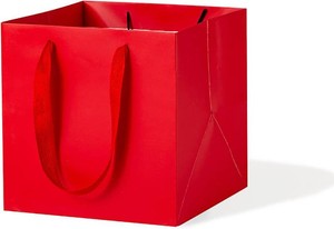 Red Paper Gift Bag 4 in Paper Box Small Square Bottom Kraft Paper Bags with Handles for Wedding Baby Shower Birthday Party (Red, 4 x 4 x 4 in, 10 CT)