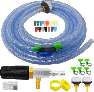 $94 Adjustable Long Range Downstream Injection Nozzle Kit 4-4.5 GPM, Pressure Washer Spray Nozzle, Spray Nozzle Pressure Washer with 14 Quick Connect15FT HoseShut-off ValveFilter.2500 to 4000 PSI.