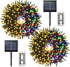 $32 JMEXSUSS 2 Pack Solar String Lights Outdoor Waterproof, Total 400 LED 151FT Solar Christmas Lights Outdoor, 8 Modes Christmas Light for Outside Patio Yard Tree Decorations, Warm White to Multicolor