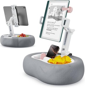 $44 TAZENI Tablet Kindle Pillow Stand Holder with 2 Trays Fit 4-13 PhoneTabletKindle iPad Holder Stand for Bed with Soft Plus Fabric Reading Accessories Gift for Reading, Gray
