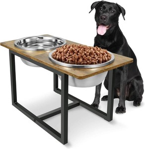 $30 Elevated Dog Bowls for Large Dogs, Raised Dog Bowl Stand with Two X-Large Stainless Steel Bowls for Dogs, 3.5L Capacity, Rustic Brown (BOWLS ARE MISSING)