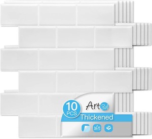 $32 Art3d Peel and Stick Backsplash Tiles   12x12 White Washed Thicker Design, Self-Adhesive Wall Tile for Kitchen & Bathroom