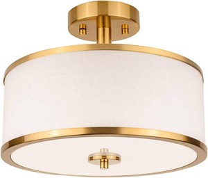 $50 Edwarmlux 3-Light Semi Flush Mount Ceiling Light Fixture, 12.6 Gold Drum Light with White Fabric Shade, Modern Close to Ceiling Light for Living Room Bedroom Dining Room Kitchen Hallway Entry Foyer