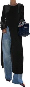 $33 Women Trendy Split Hem Crew Neck Maxi Knit Sweater Casual Loose High Slit Long Sleeve Long Dress Shirt Streetwear Size Large