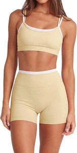 $40 SUUKSESS Women 2 Pieces Workout Sets Padded Spaghetti Straps Camis High Waist Biker Shorts