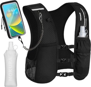 $35 MOKURA Running Vest for Women Men, Lightweight Hydration Vest with 500ML Soft Flask & Phone Holder, Reflective Running Backpack, Adjustable Run Pack Water Bottle, Runner Marathon Essentials