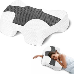 $70 Side Sleeper Pillow with Arm Hole, Shoulder Relief System, Arm Pillow for Neck and Shoulder Pain, Premium Memory Foam, Suitable for Side, Back and Stomach Sleepers - Grey, 6in Height