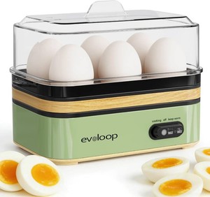 $23 Evoloop Rapid Egg Cooker Electric 6 Eggs Capacity, Soft, Medium, Hard Boiled, Poacher, Omelet Maker Egg Poacher With Auto Shut-Off, BPA Free (Green)