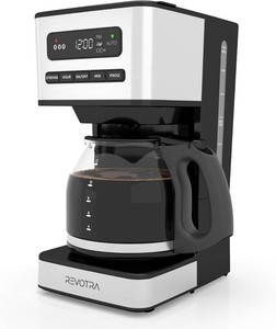 $34 REVOTRA 12 Cup Programmable Coffee Maker, Hot and Iced Coffee Makers, Regular & Strong Brew Drip Coffee Machine, 1-4 Cup, 24H Timer, Auto Shut-Off, Keep Warm, Pause & Serve