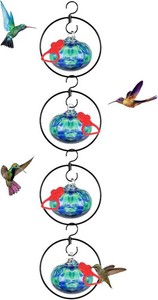 $30 Headak Life 4 Pack Circular Hummingbird feeders for Outdoors Hanging,Hand Blown Glass Hummingbird Feeder with 4 Adjustable Silicone Perch,Never Leak,Gardening Gifts for Woman Man(Dotted Blue)