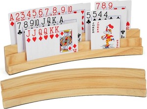 $22 LotFancy Playing Card Holders for Kids Adults Seniors, Set of 2, 3 Tiers, Hands Free Curved Wooden Card Holder for Family Card Game Night, Canasta, Bridge, Poker Parties