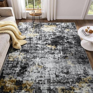 $28 Modern Abstract 3x5 Rug, Non Slip Entryway Rug, Soft Machine Washable Rugs for Indoor Entry, Low Pile Stain Resistant Distressed Rug for Living Room, Bedroom, Black Gold