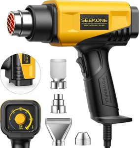 $22 SEEKONE 1800W Heat Gun Compact Design Heavy Duty Hot Air Gun 122 -1202 50 - 650 Variable Temperature Control for 2 Speed Settings with 4 Nozzels for Crafts, Vinyl Wrap, Shrink Tubing