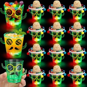 $27 LemonRoad 12 Sets Light up Cactus Shot Glasses with Sombrero Mexican Party Favors Cups Fiesta Glow in The Dark Glasses Taco Tuesday Party Supplies Margarita Cup for Summer Birthday Candy Drink, 2oz