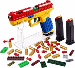 $27 Automatic Shell-Ejecting Building Block Toy Gun   2 Mags, 100 Soft Bullets, 18 Shells, 16 Bricks, Display Stand  Fun Shooting Toy for Kids, Great Gift for Christmas, Birthday, Halloween
