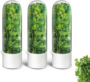 $22 Herb Keeper for Refrigerator, Herb Saver for Refrigerator, Cilantro Container, Vegetable Preservation Bottle for Cilantro, Mint, Parsley, Asparagus, Keeps Greens Fresh for 2-3 Weeks (3PCS)