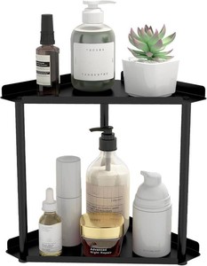 Jesginboo 2 Tier Bathroom Counter Organizer, Vanity Organizer Corner Shelf, Skincare, Makeup Countertop Organizers, Kitchen, Bathroom Counter Storage, Black