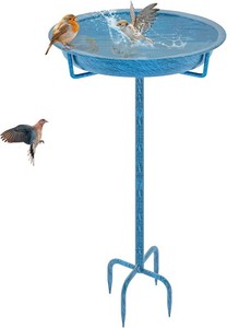 $24 Metal Bird Bath for Outside, 36.2 Height Birdbath Bowl Standing Bird Feeders for Outdoors with 4 Prongs Base Stake, Freestanding Birdfeeders for Garden Yard Lawn Decor (Retro Blue)