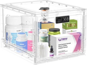 $27 HOLYHY Medicine Lock Box for Safe Medication Storage, Large Refrigerator Lockable Storage Box for Kitchen Food Safe, Phone Jail iPad Tablet Lock Boxes for Kids HomeOffice (Clear)