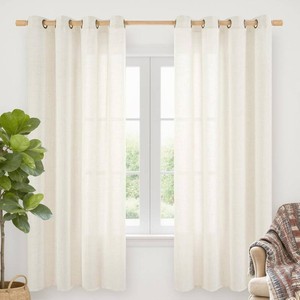 $28 YoungsTex Ivory Linen Curtains 72 Inch Length for Living Room, Light Filtering Drapes with Bronze Grommet Rustic Semi Sheer Privacy for Bedroom Farmhouse Decorative, 52 x 72 Inch, 2 Panels