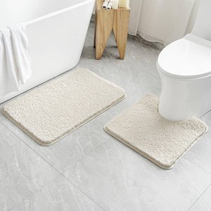 $34 MIULEE Ivory Bathroom Rugs Set 2 Piece, Soft Absorbent Microfiber Bath Mat and U-Shaped Contour Toilet Rug, Non Slip Quick Dry Washable Plush Shaggy Bath Rugs for Bathroom 20x2020x30