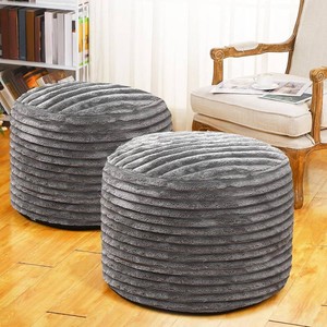 $29 Teenyyou 2 Pcs 26 x 18 Inch Unstuffed Pouf Cover Ottoman Foot Rest - No Filler, Faux Rabbit Fur Foot Stool Floor Bean Bag Floor Chair Storage for Living Room Bedroom Home Decor(Gray)