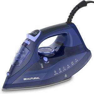 $30 BEAUTURAL Steam Iron for Clothes with Precision Thermostat Dial, Ceramic Coated Soleplate, 3-Way Auto-Off, Self-Cleaning, Anti-Calcium, Anti-Drip Blue