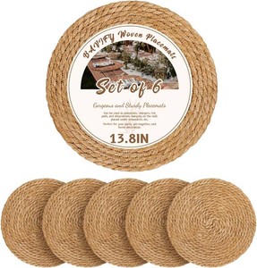 $25 13.8 in Round Woven Placemats Plate Chargers Set of 6, Boho Farmhouse Rustic Woven Place Mats for Dining Table Decor, Rattan Wicker Table Mats Jute Braided Chargers for Dinner Plates
