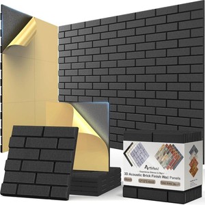 $50 ArtVivid 24Pack Acoustic Panels, 12 12 0.4 Self-Adhesive Brick Sound Proof Foam Panels for Walls, High Density Soundproof Wall Panels, Sound Absorbing Panels for Recording Studios, Offices, Black