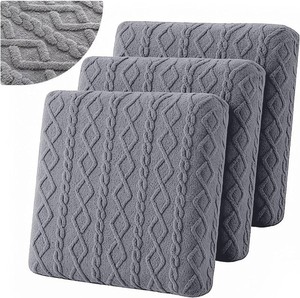 $24 Gilprop 3 Pcs Couch Cushion Covers for Sofa Stretch Jacquard Cable Knit Seat Cover Washable Sofa Slip Covers with Elastic Bottom Washable Modern Furniture Protector for Sectional Slipcover(Gray)