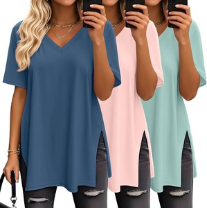 $38 Huukeay 3 Pack Oversized Shirts for Women V Neck Workout T Shirt Casual Side Split Tee Short Sleeve Loose Tops Tunic Tops