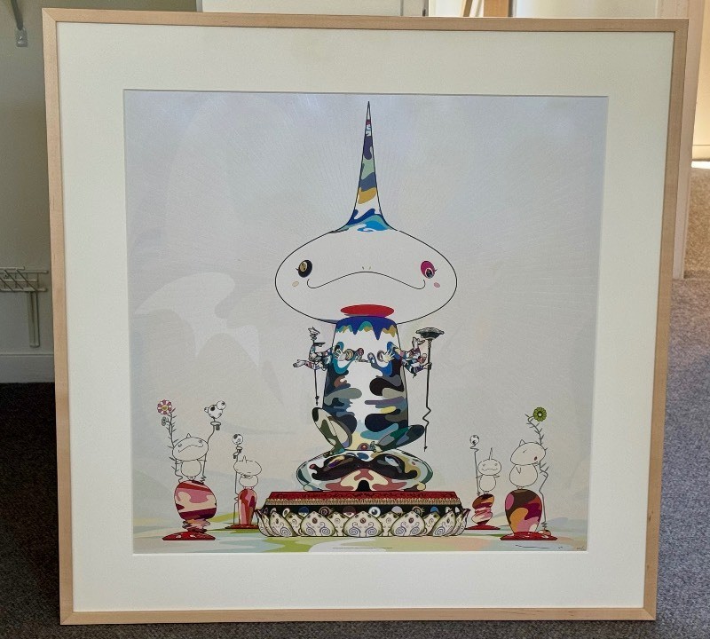 Framed Takashi Murakami Reversed Double Sided Helix White Lithograph