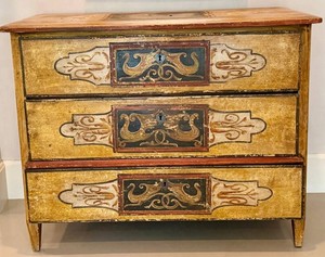 Antique 19th Century Continental Original Painted Three-Drawer Commode / Dresser