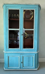 Antique Painted Cupboard French Flemish Glass Doors