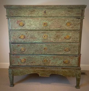 Antique Rustic European Green Painted Chest of Drawers