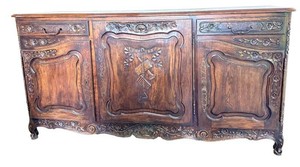 DR - Vintage French Provincial Carved Oak Sideboard Buffet Cabinet