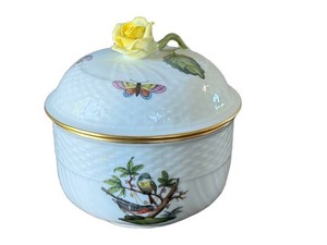 Porcelain Covered Box - Herend Handpainted Birds & Butterflies