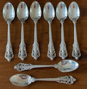 Vintage Sterling Silver Demitasse Spoons Wallace Grand Baroque (Lot of 8)