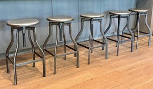 K - Set of 5 Crate & Barrel Turner Gunmetal Adjustable Backless Stools