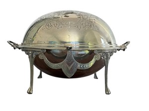 DR - Vintage Silverplate Chafing Dish Ornate Footed Server