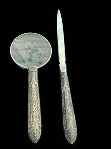 Vintage Desk Accessories Letter Opener & Magnifying Glass Set