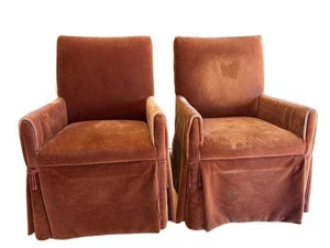 DR - Pair of Rust Mohair Upholstered Armchairs